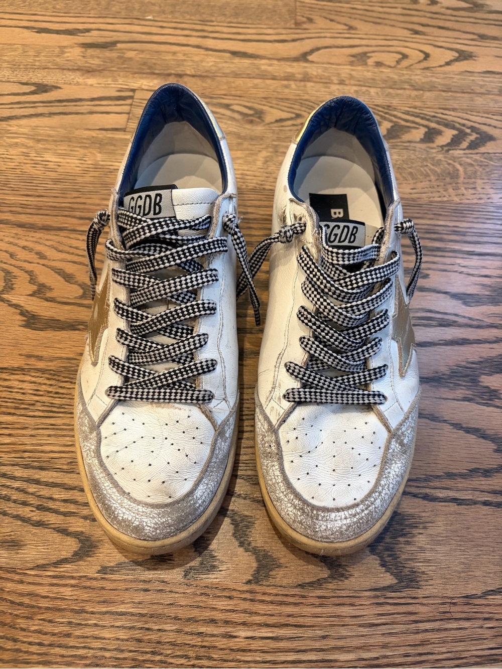 Golden Goose Women’s White Leather Sneakers with Gold Star and Silver Toe